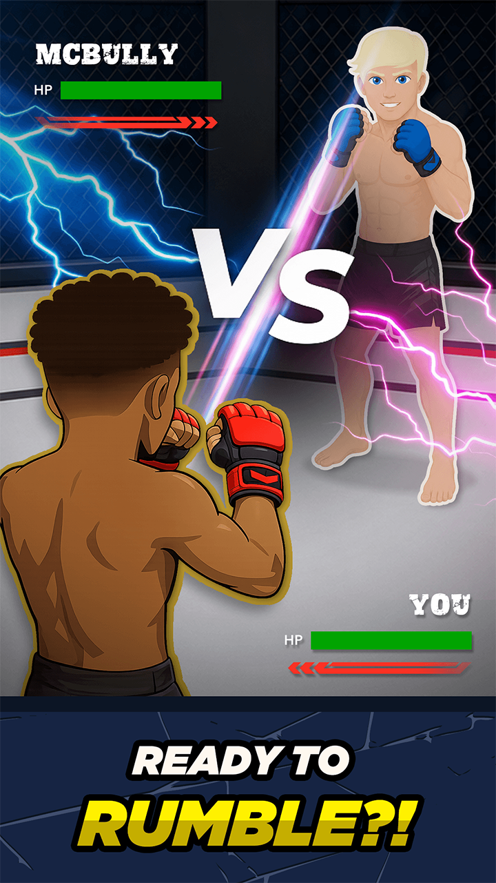 A BitLife character ready to fight with the Ultimate Fighter Mode intro screen