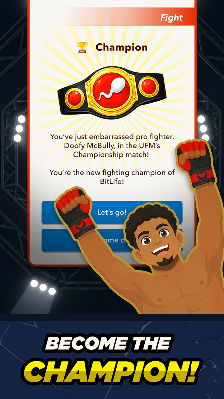 BitLife fighter holding a championship belt