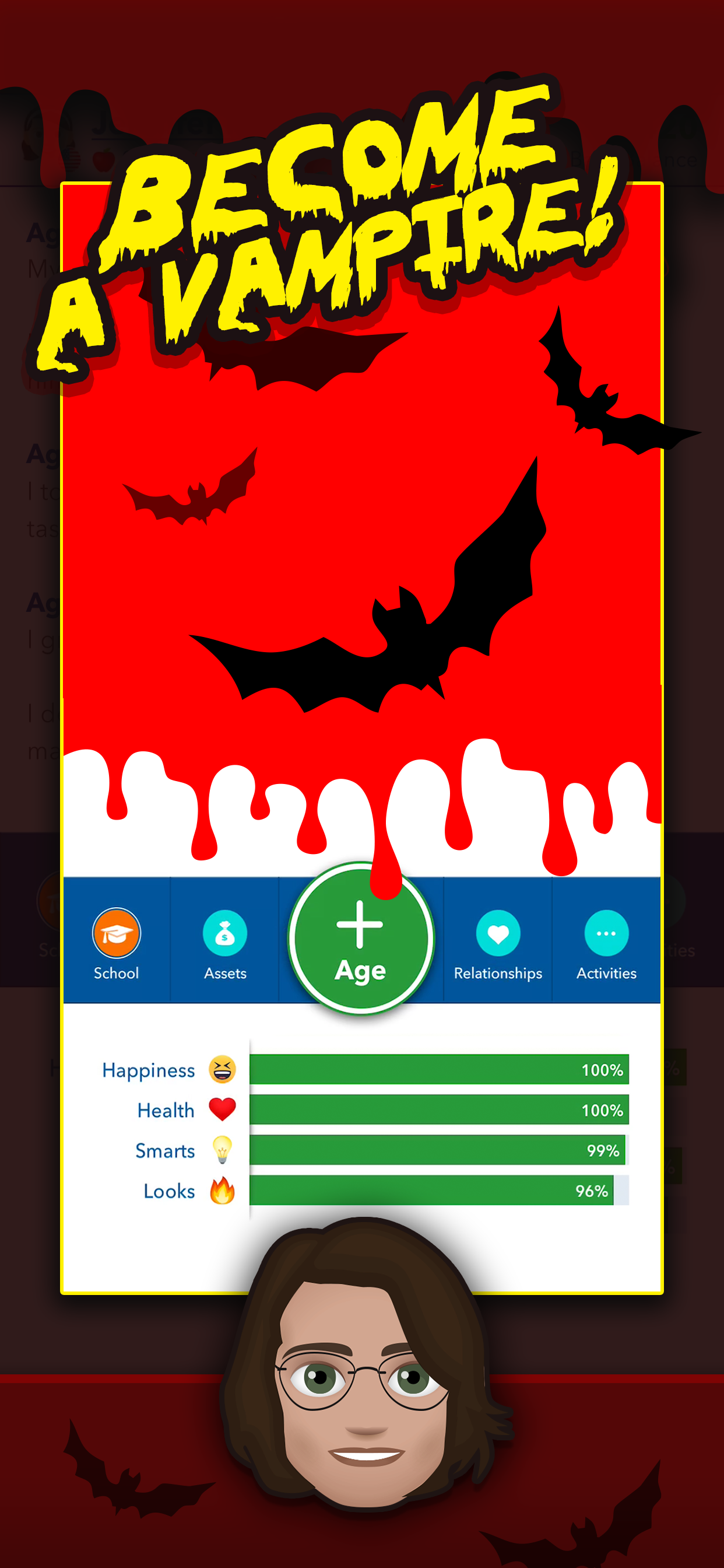 Become a vampire, blood falling over UI